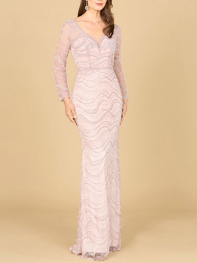 Lara 29152 - Long Sleeve Lace Fitted Gown
