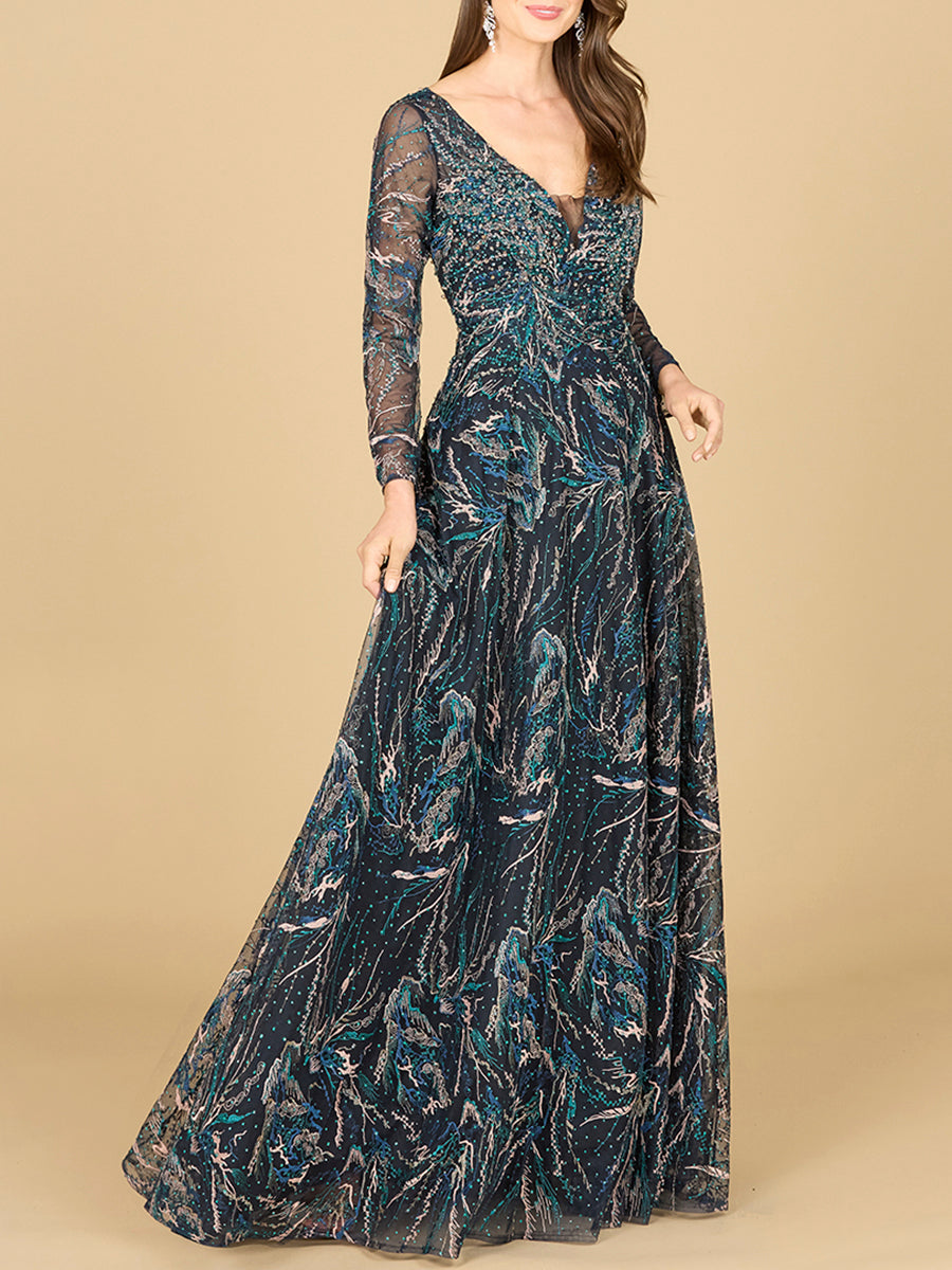 Lara 29153 - Lace Gown With Long Sleeves
