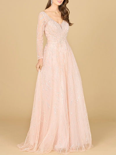 Lara 29157 - Long Sleeve Beaded Lace Gown