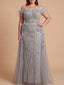 Off Shoulder Gown with Feathers