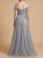 Off Shoulder Gown with Feathers