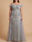Off Shoulder Gown with Feathers