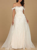 Off Shoulder Gown with Feathers | 29161