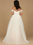 Off Shoulder Gown with Feathers | 29161
