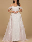 Off Shoulder Gown with Feathers | 29161