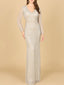 Classic V-Neck Beaded Long Sleeve Gown
