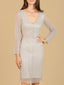 Classic V-Neck Beaded Long Sleeve Cocktail Dress  - OUTLET