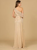 Lara 29168 - Beaded One Shoulder Dress with Train-Dress-Lara-Lara