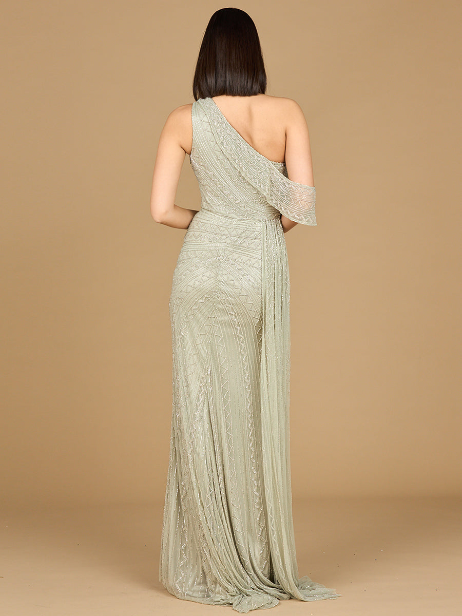 Lara 29168 - Beaded One Shoulder Dress with Train