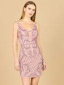Lara 29176 - Deep V-Neck Beaded Mini Dress with Low Back-Dress-Lara-Lara