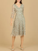 Flowing, 3D Embroidered Midi Dress with Sleeves