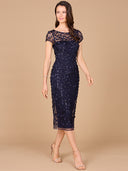 3D Applique Midi Dress with Cap Sleeves | 29186