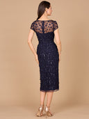 3D Applique Midi Dress with Cap Sleeves | 29186