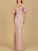 Off Shoulder Mermaid Beaded Gown with Tiered Sleeves | Lara 29190