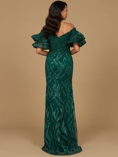 Lara 29190 - Off Shoulder Mermaid Beaded Gown with Tiered Sleeves
