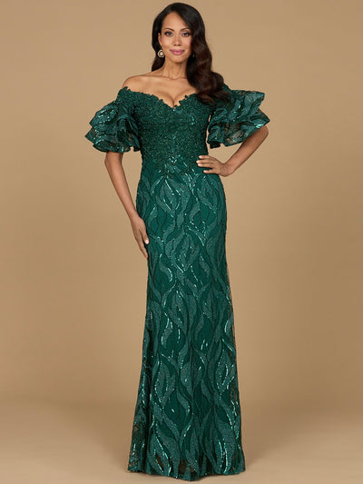 Lara 29190 - Off Shoulder Mermaid Beaded Gown with Tiered Sleeves