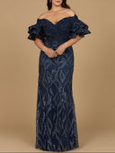 Off Shoulder Mermaid Beaded Gown with Tiered Sleeves | Lara 29190