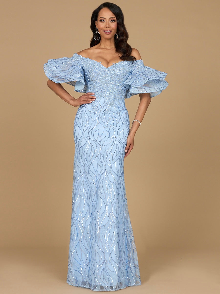 Lara 29190 - Off Shoulder Mermaid Beaded Gown with Tiered Sleeves