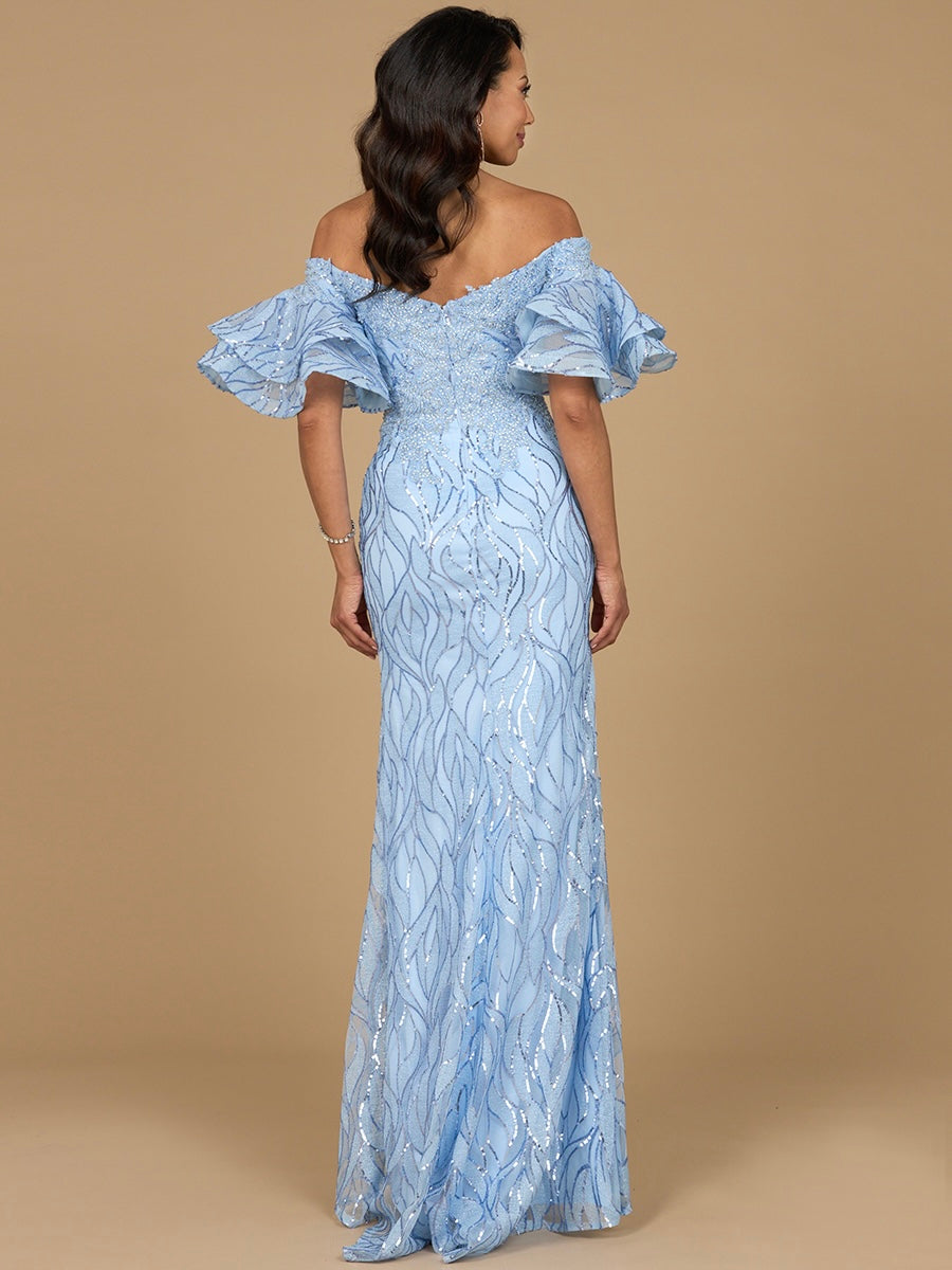 Lara 29190 - Off Shoulder Mermaid Beaded Gown with Tiered Sleeves