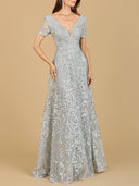 Short Sleeve Lace A-Line Dress with V-Neckline