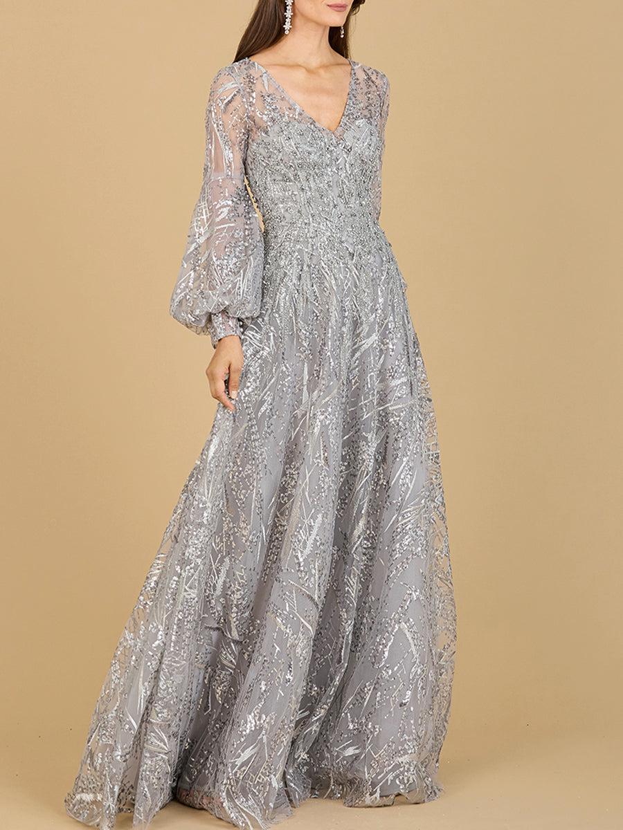 Lara 29198 - V Neckline Long Sleeve Gown