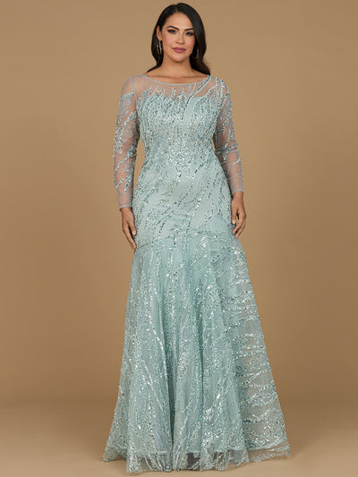 Lara 29199 - Long Sleeve Mermaid Beaded Gown