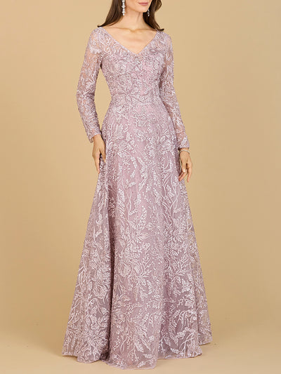 Lara 29200 - A-line Gown With Long Sleeves, V-Neckline