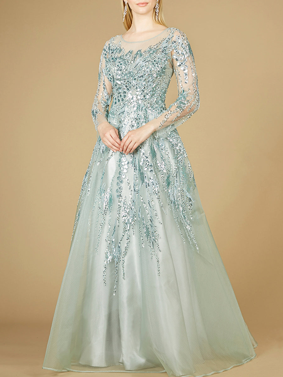 Lara 29208 - High Neck Lace Gown with Sheer Sleeves