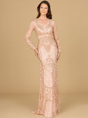 Lara 29215 - Long Sleeve Beaded Dress-Lara-Rose Gold-4-Lara
