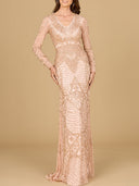 Lara 29215 - Long Sleeve Beaded Dress-Lara-Rose Gold-4-Lara
