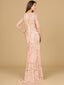 Lara 29215 - Long Sleeve Beaded Dress-Lara-Lara