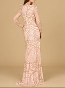 Lara 29215 - Long Sleeve Beaded Dress-Lara-Lara
