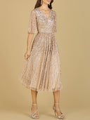 Flowing, Sequin Midi Dress with Short Sleeves | 29221