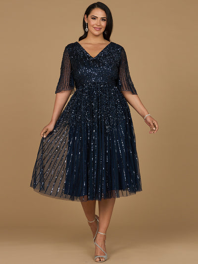 Lara 29221 - Flowing, Sequin Midi Dress with Short Sleeves