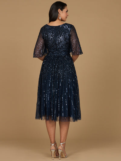 Lara 29221 - Flowing, Sequin Midi Dress with Short Sleeves