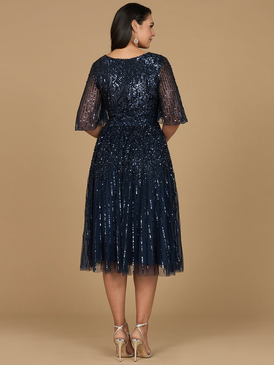 Flowing, Sequin Midi Dress with Short Sleeves