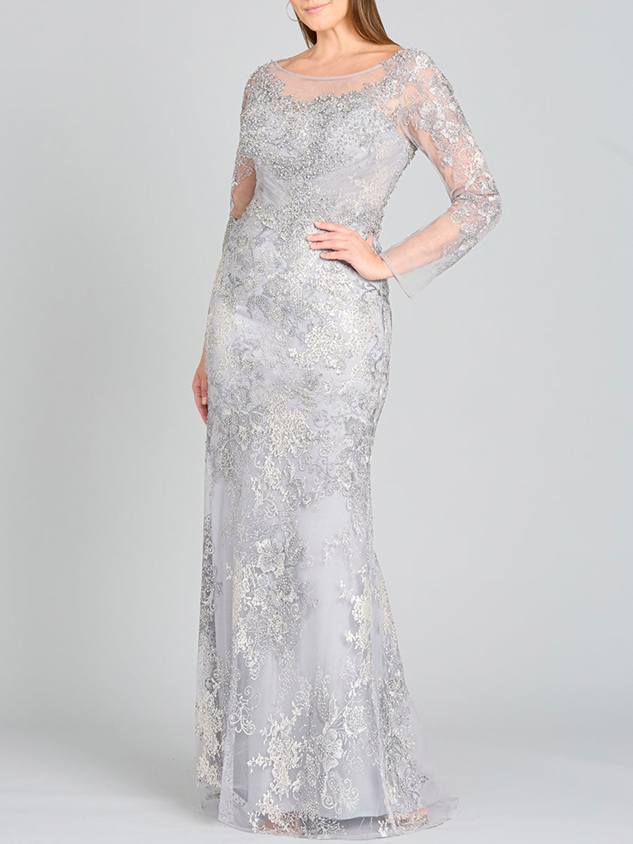 Lara 29232 - High Neck Long Sleeve Fitted Lace Gown