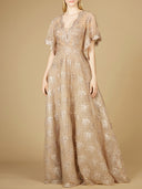 Cape Sleeve V-Neck Gown