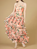 Ruffle Skirt Printed Gown with Spaghetti Straps - OUTLET