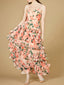 Ruffle Skirt Printed Gown with Spaghetti Straps - OUTLET