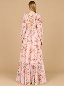 Long Sleeve V-Neck, Layered Skirt Print Dress- OUTLET