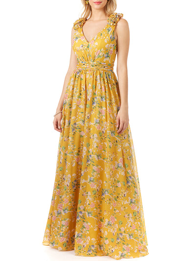 Lara 29275 - V-Neck Long Print Gown with Straps