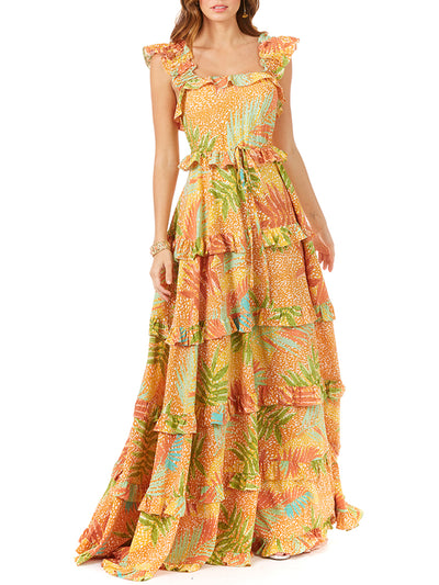 Lara 29280 - Ruffle Printed Gown with Straps OUTLET