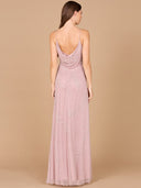 Beaded Spaghetti Strap Navy Full-Length Gown