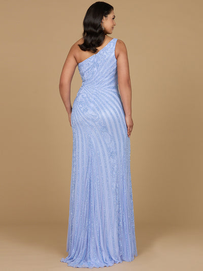 Lara 29283 - One-Shoulder Beaded Gown with Slit