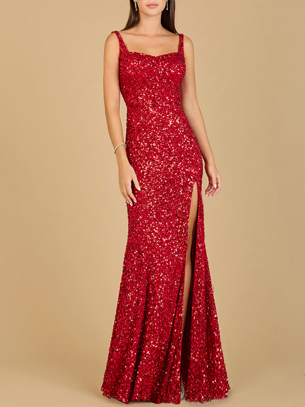 Sweetheart Neckline, Beaded Gown with Slit