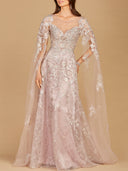 Lace Gown with Cape Sleeves, Sweetheart Neckline | 29300