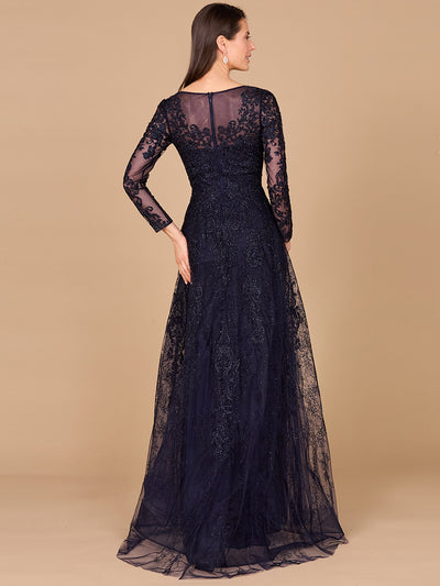 Lara 29326 - Long Sleeve V-Neck Lace Gown