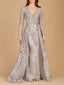 Long Sleeve Lace Gown with Overskirt