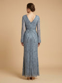 Long Bell Sleeve V-Neck Beaded Gown | 29358